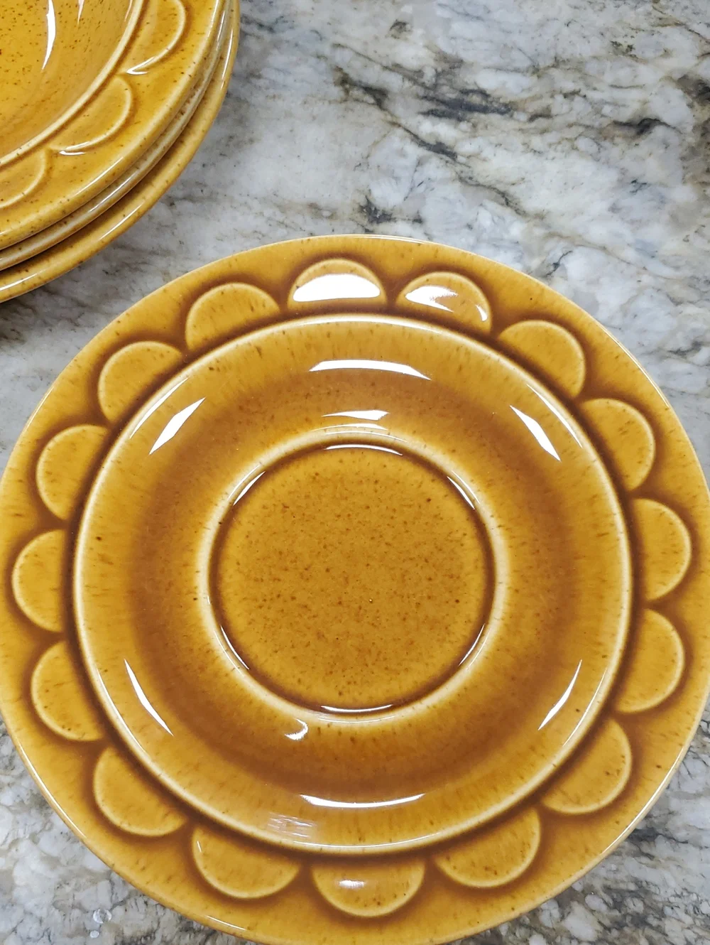 Homer Laughlin Harvest Gold Coffee Sauxers, Set Of 3